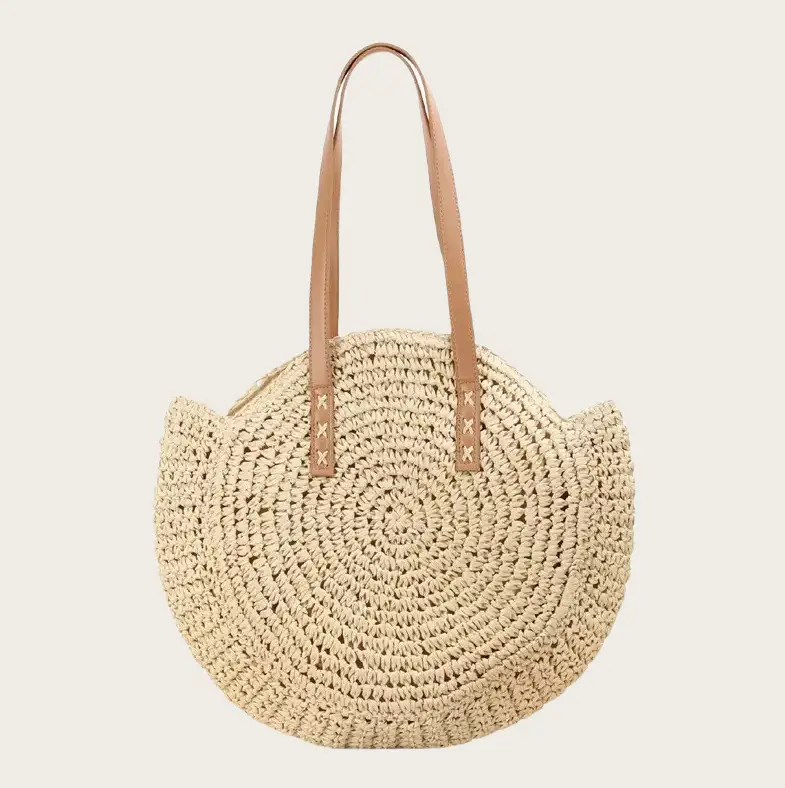 Handmade Straw Woven Bag Summer New Round Casual Woven Bag Bohemian Beach Portable Shoulder Paper Woven Bag - Image 5