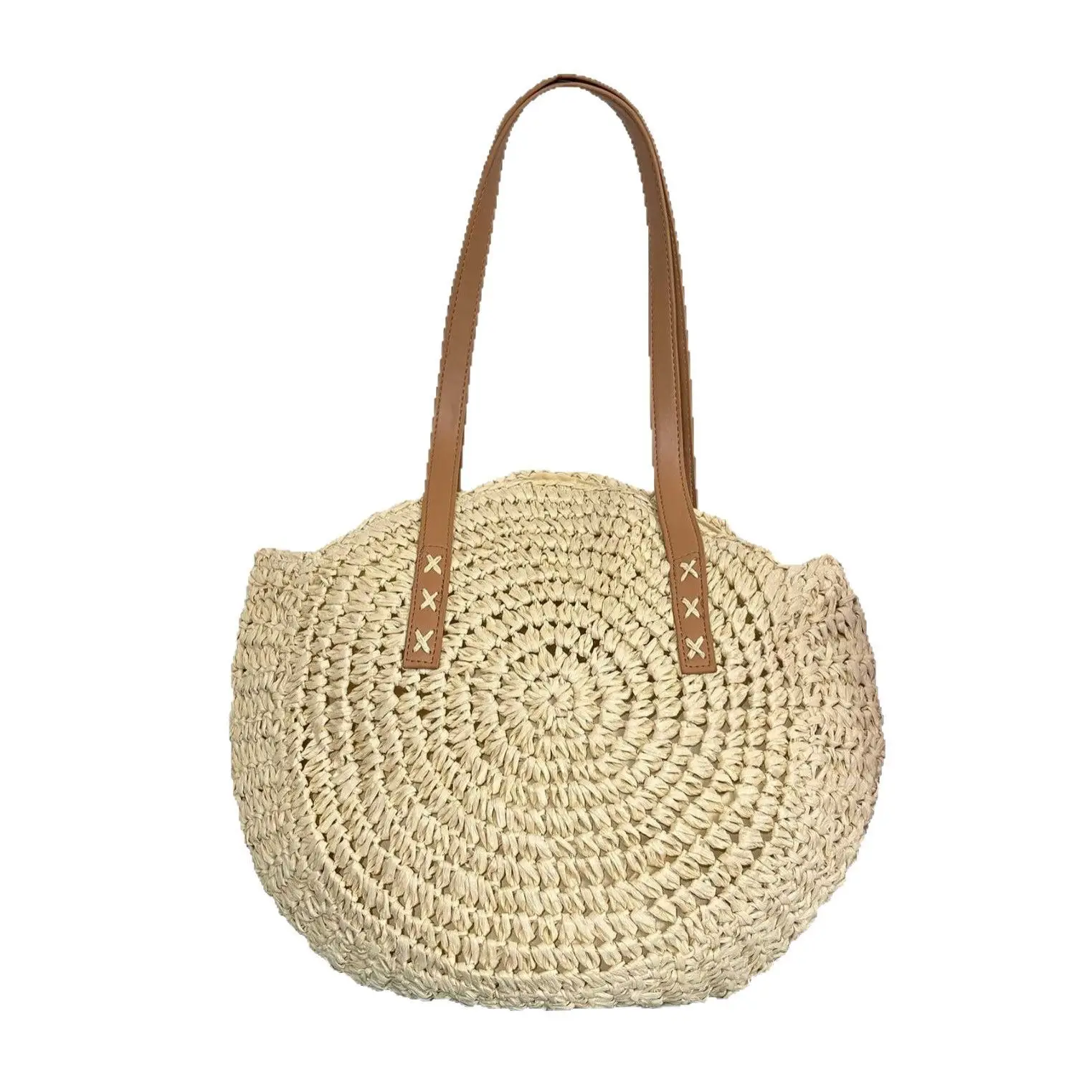 Handmade Straw Woven Bag Summer New Round Casual Woven Bag Bohemian Beach Portable Shoulder Paper Woven Bag - Image 9