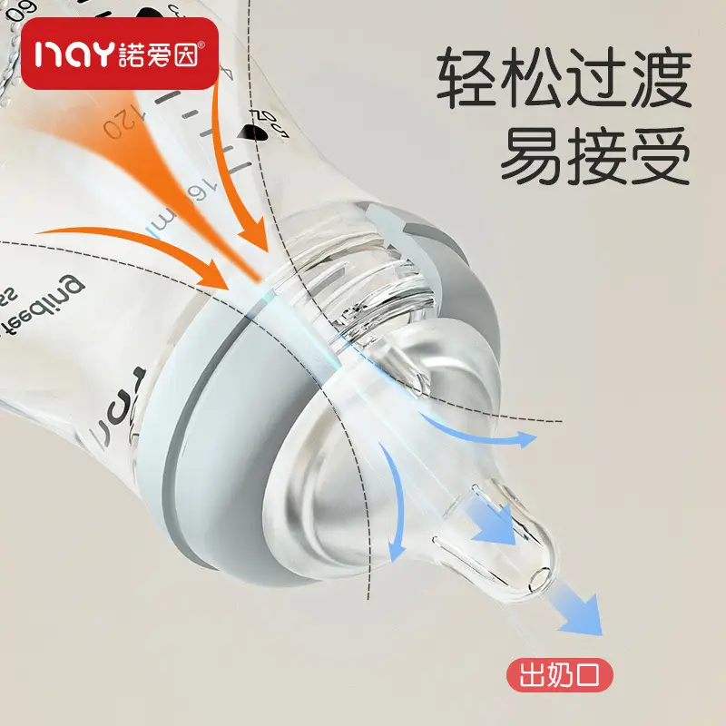 Nuoaiin Newborn Borosilicate Glass Baby Bottle Anti-Choking Anti-Flatulence Newborn Baby Bottle Cross-Border Ready Stock