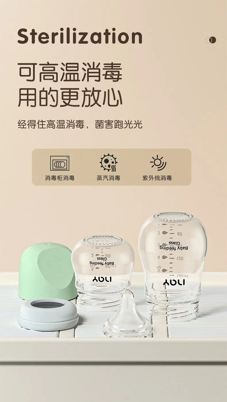 Nuoaiin Newborn Borosilicate Glass Baby Bottle Anti-Choking Anti-Flatulence Newborn Baby Bottle Cross-Border Ready Stock — feature 14