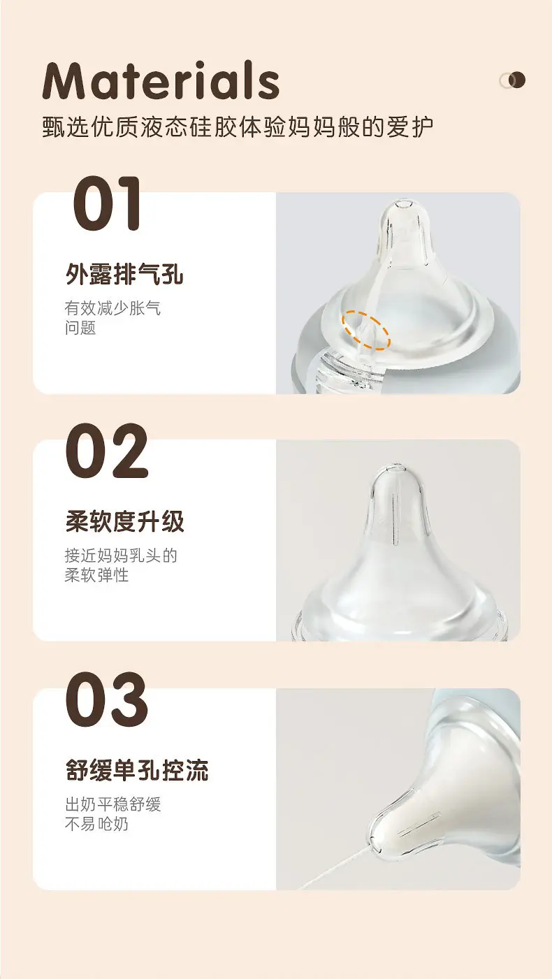 Nuoaiin Newborn Borosilicate Glass Baby Bottle Anti-Choking Anti-Flatulence Newborn Baby Bottle Cross-Border Ready Stock — feature 9