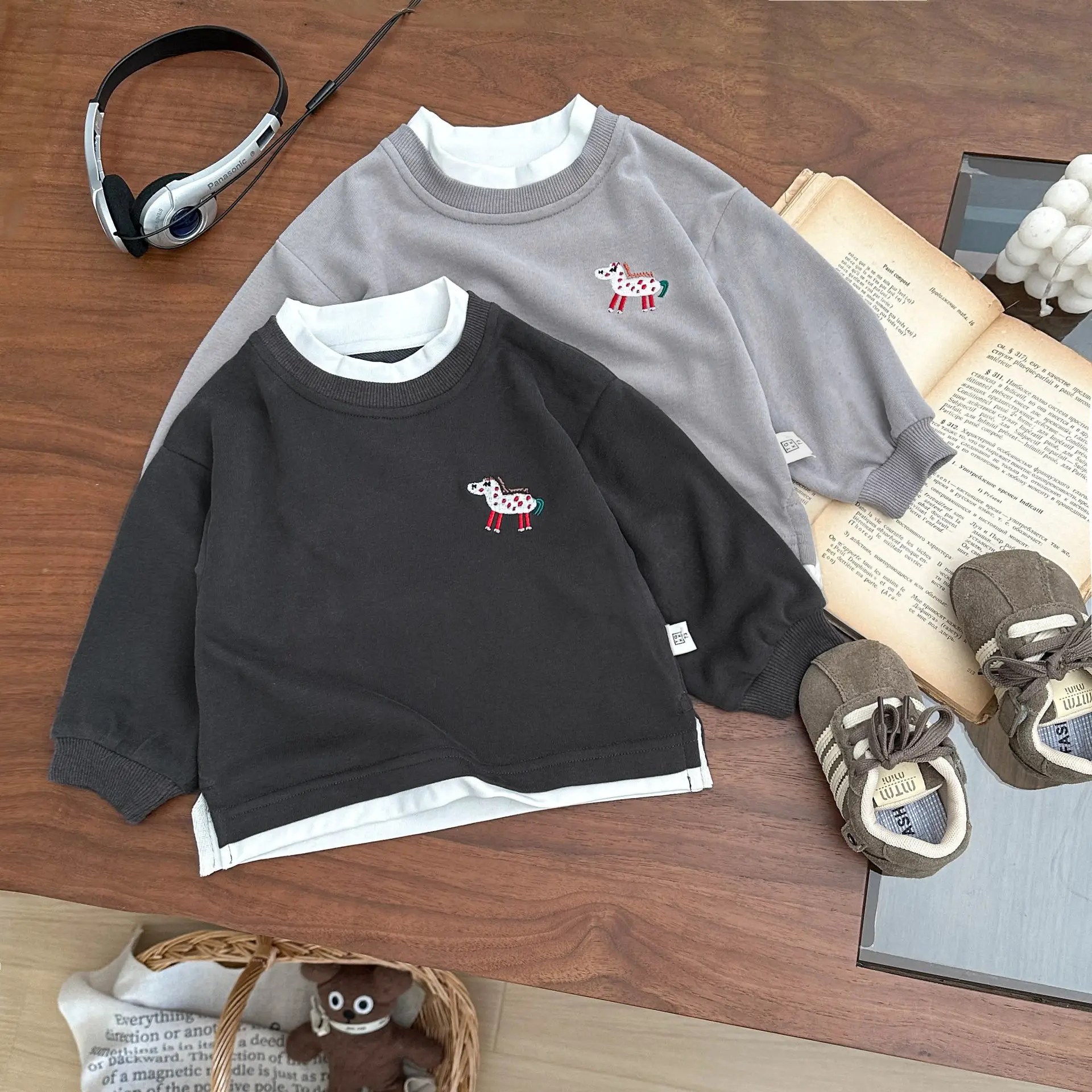 Children's New Handsome Sweater Set Black Grey - Image 3