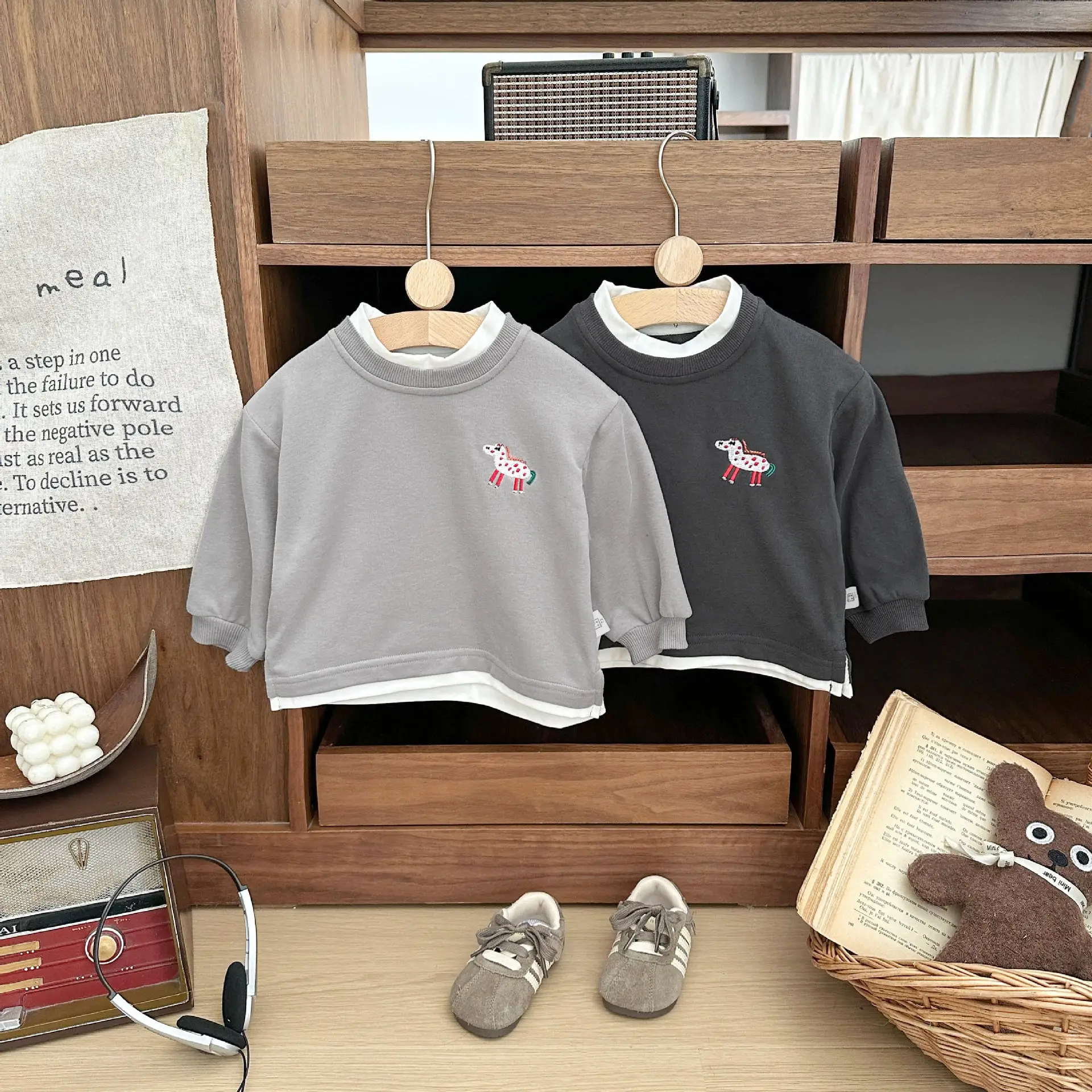 Children's New Handsome Sweater Set Black Grey - Image 4