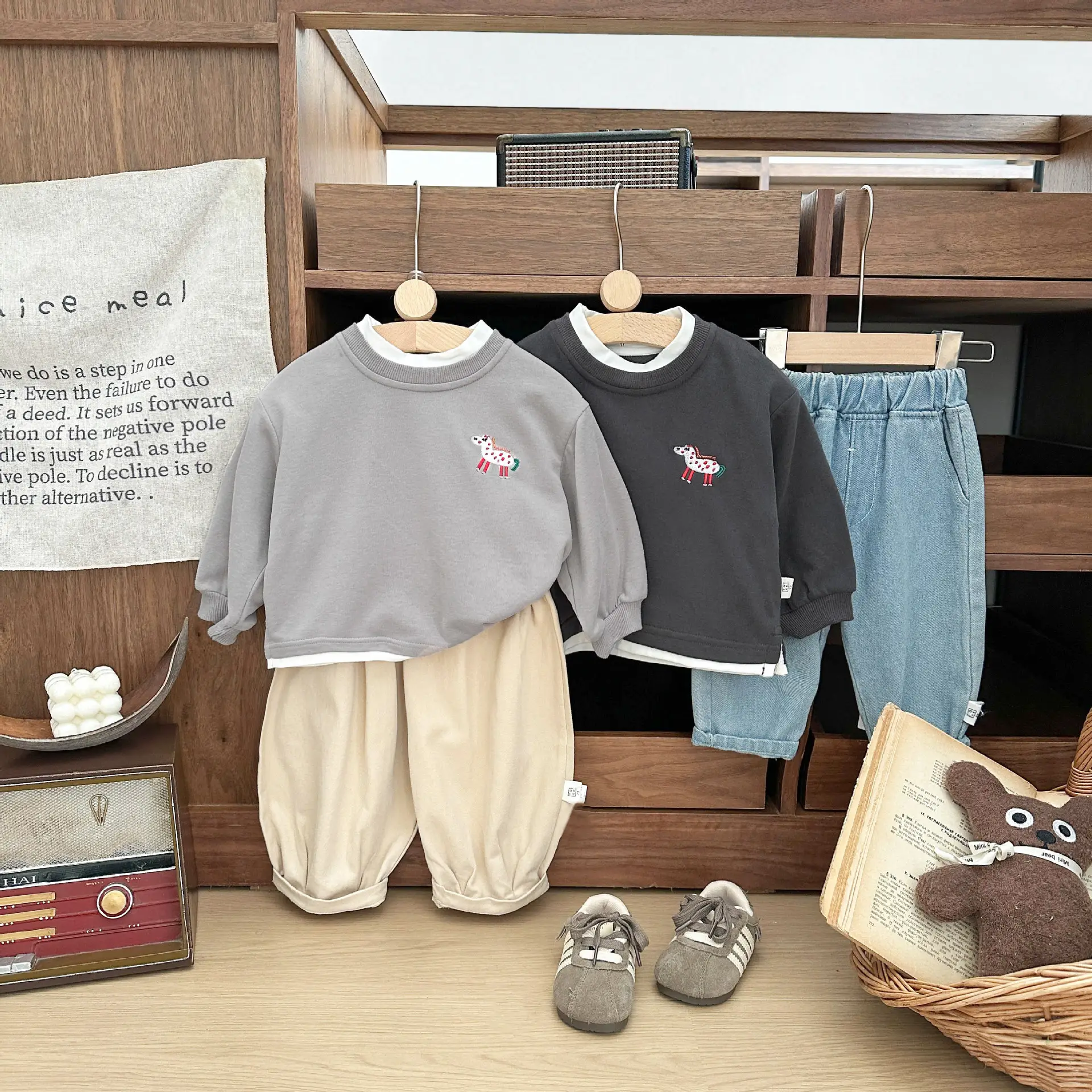 Children's New Handsome Sweater Set Black Grey - Image 5