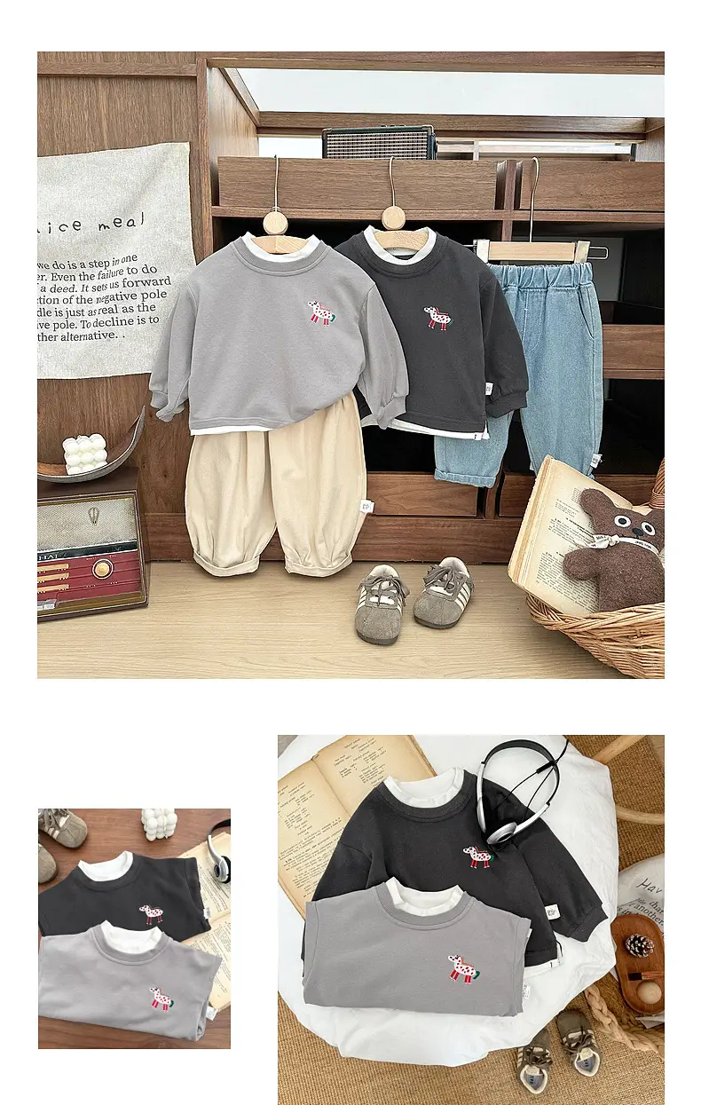 Children's New Handsome Sweater Set Black Grey — feature 7