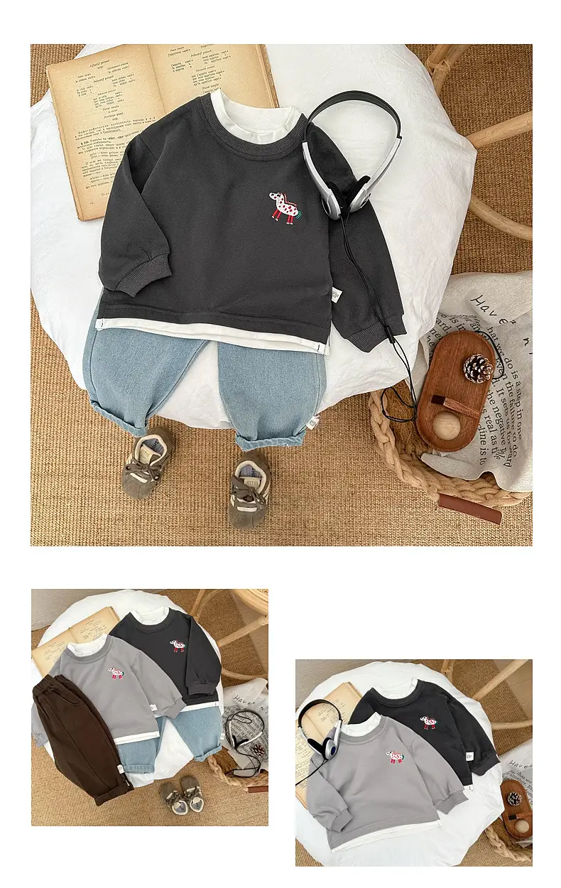 Children's New Handsome Sweater Set Black Grey — feature 8
