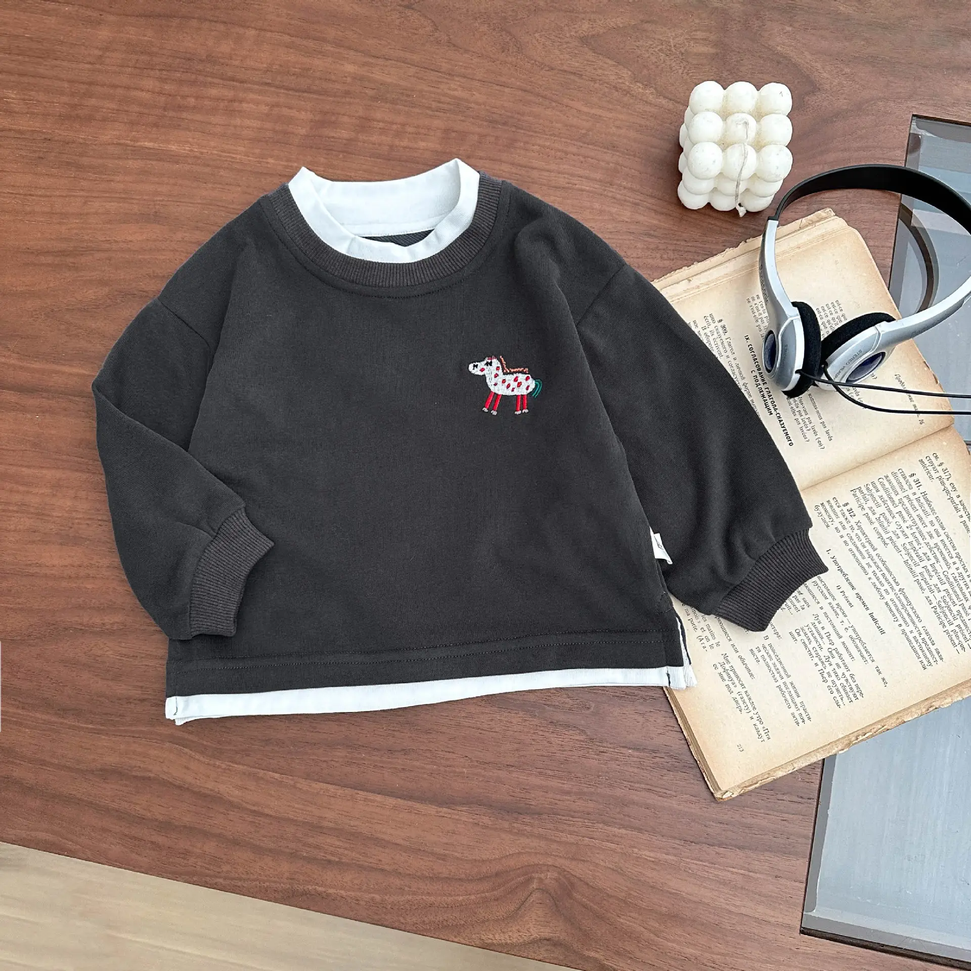 Children's New Handsome Sweater Set Black Grey - Image 2