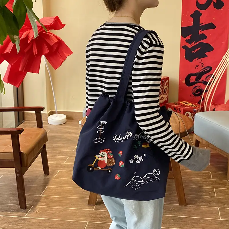 2025 Embroidered Drawstring Bag for Women Large Capacity - Image 3
