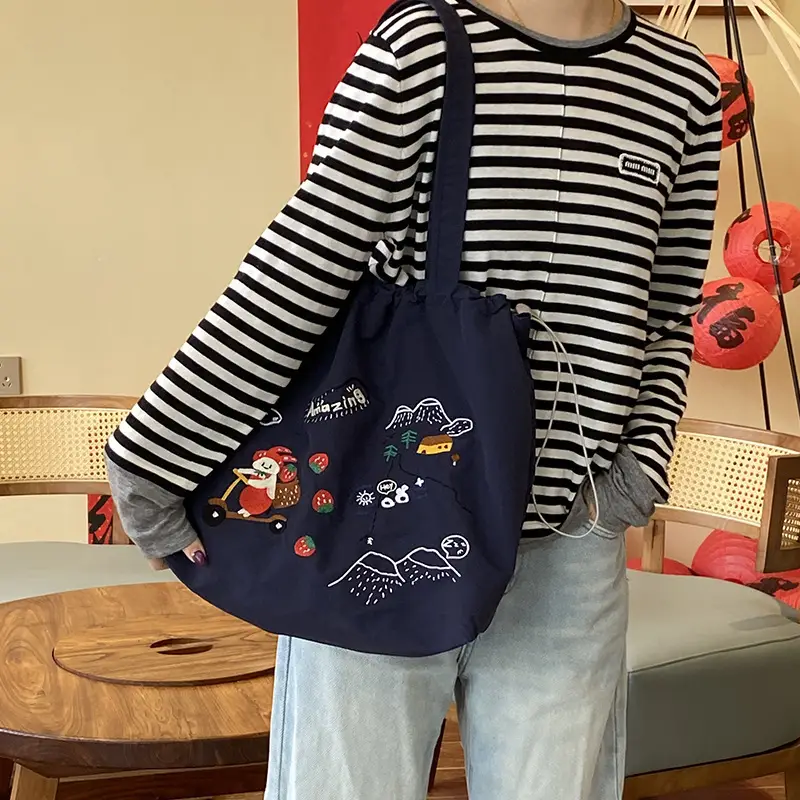 2025 Embroidered Drawstring Bag for Women Large Capacity - Image 4