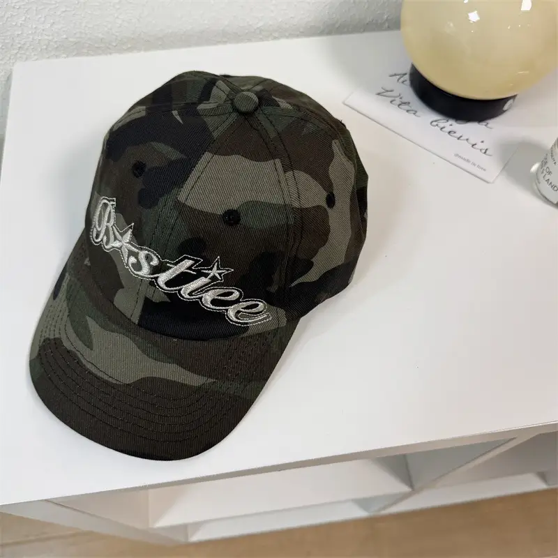 Vintage Camo & Gray "Bistro" Cap Women's Wide Brim Baseball Cap