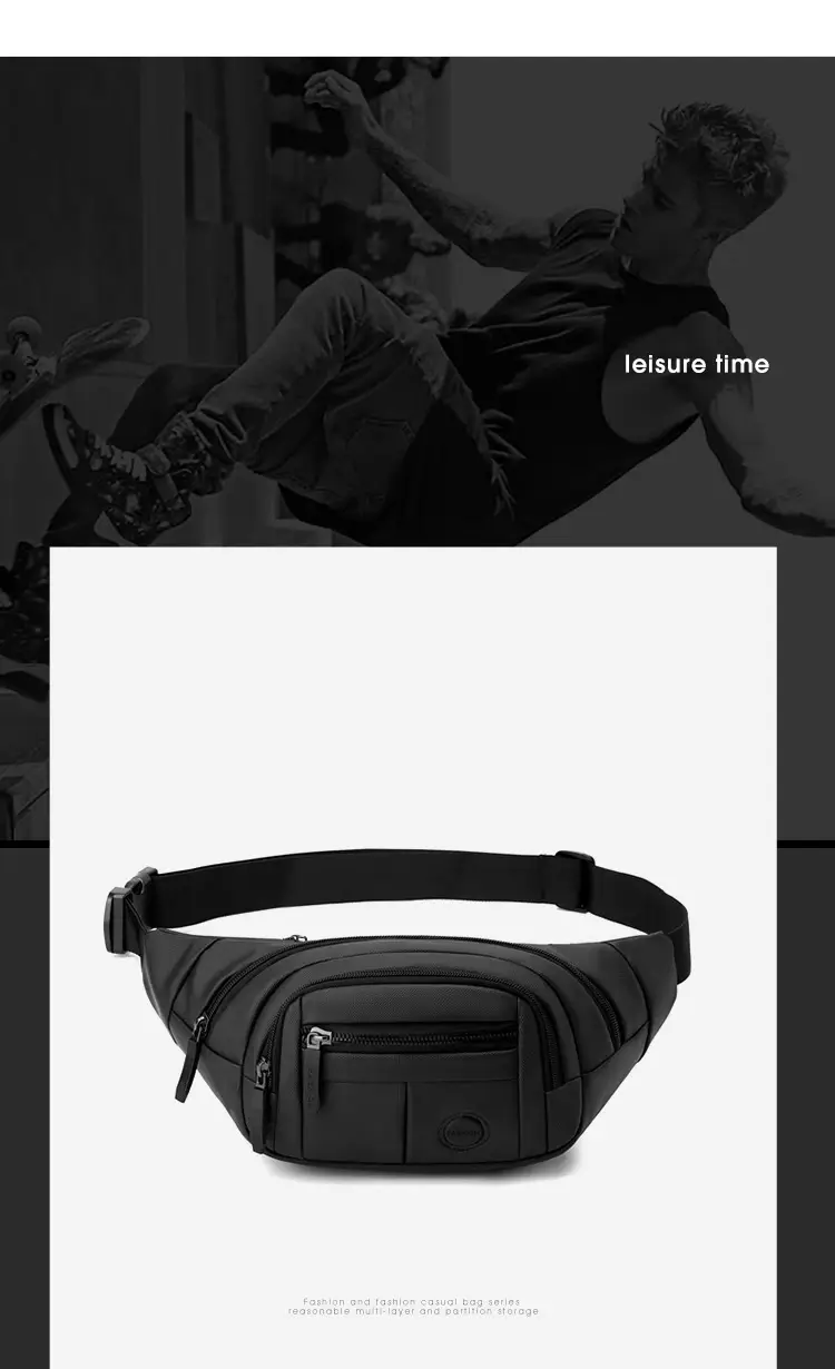 Men's Black Waist Bag with Adjustable Strap — feature 26