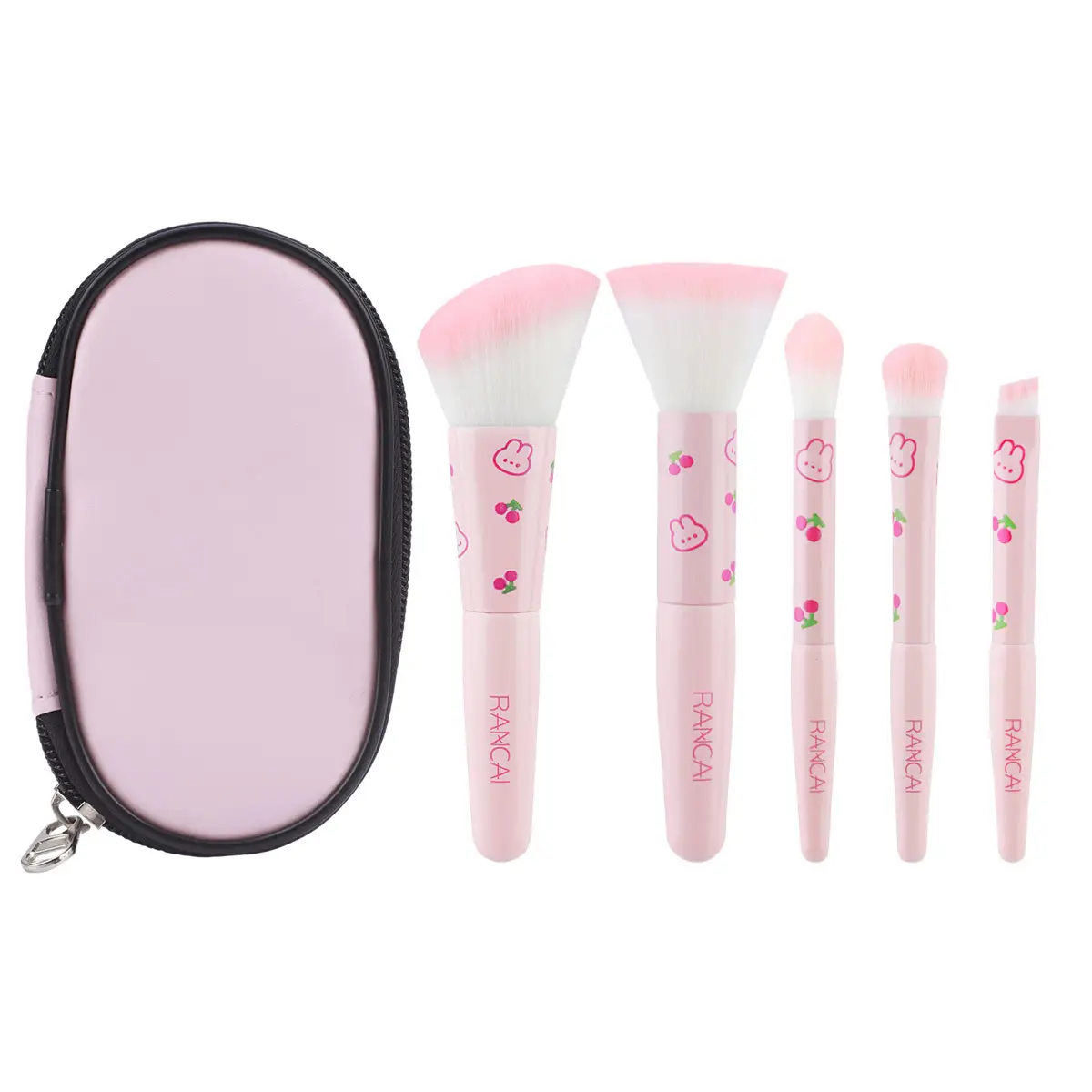 5 Mini Pink Makeup Brushes Set for Beginners - Image 3
