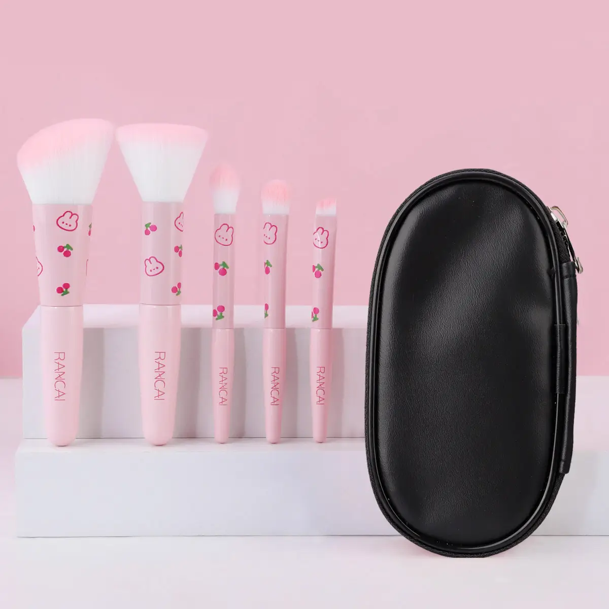 5 Mini Pink Makeup Brushes Set for Beginners - Image 4