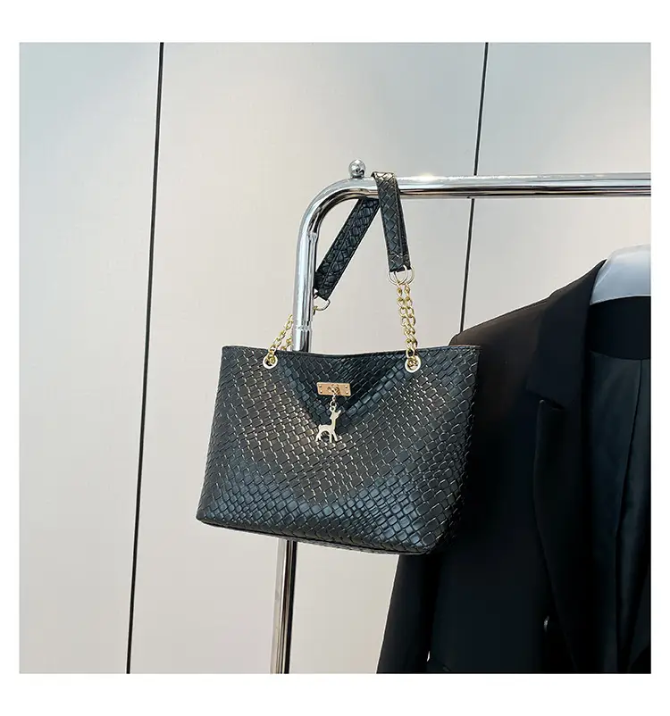 White Women's Shoulder Bag with Gold Chain & Pony Design — feature 26