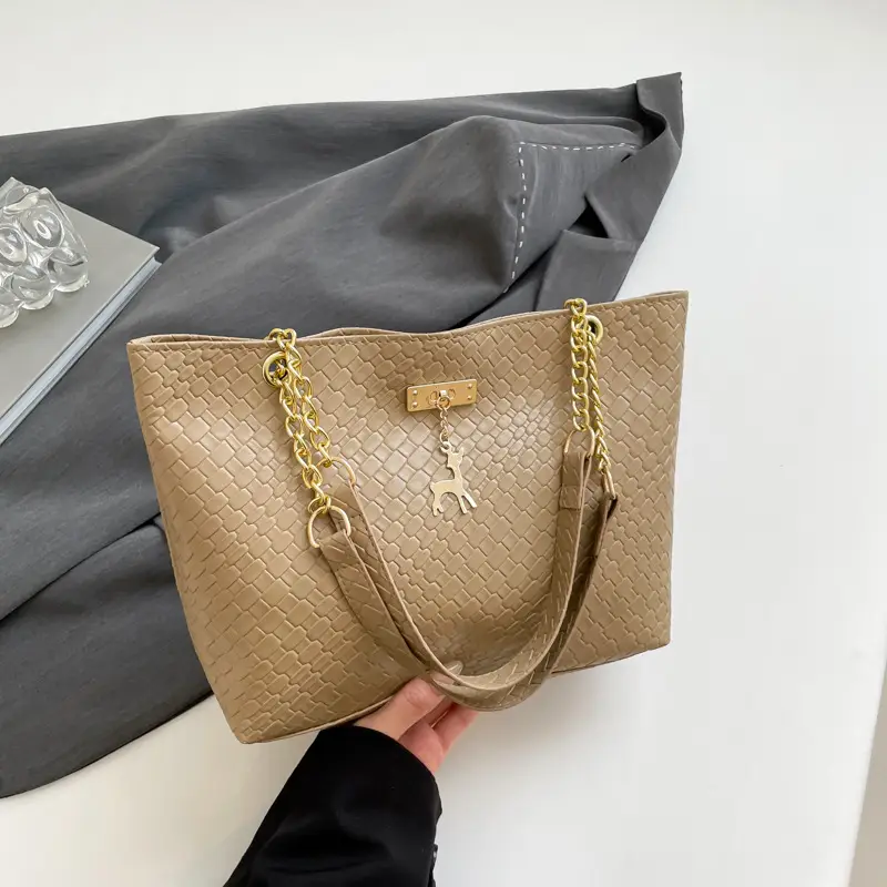 White Women's Shoulder Bag with Gold Chain & Pony Design - Image 3
