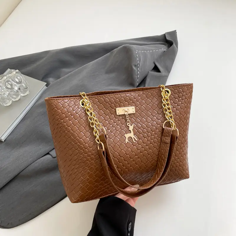 White Women's Shoulder Bag with Gold Chain & Pony Design - Image 4