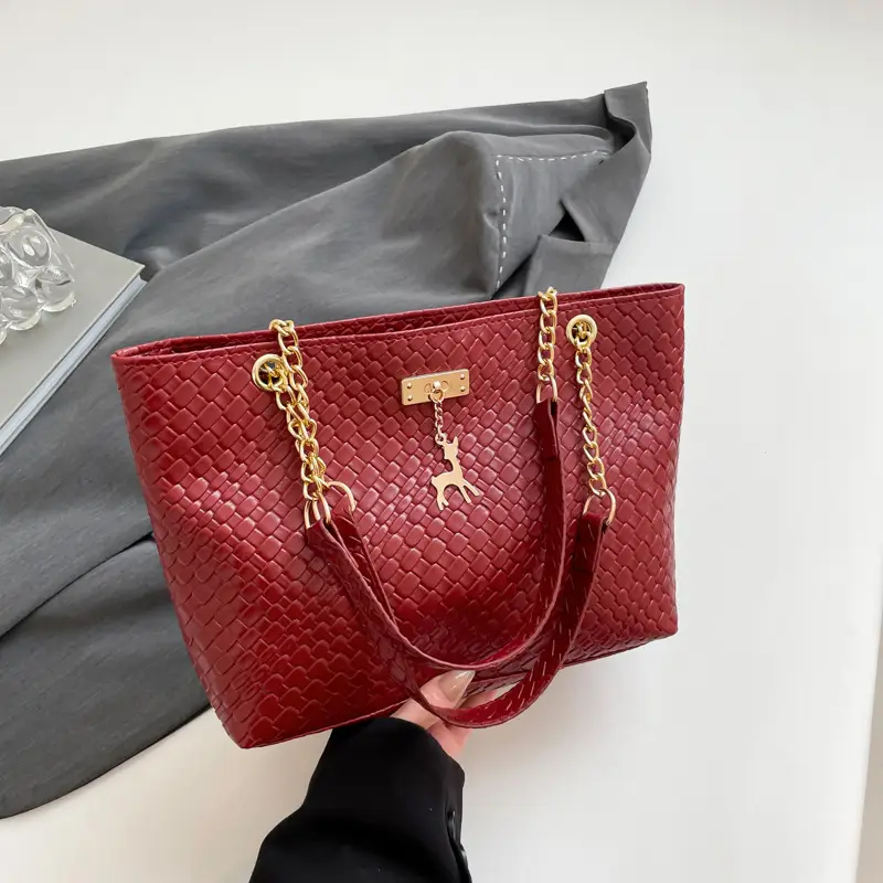 White Women's Shoulder Bag with Gold Chain & Pony Design - Image 5