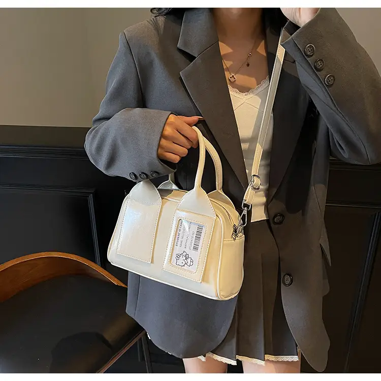 Women's Boston Bag Grey Leather Shoulder Crossbody 2025 — feature 10