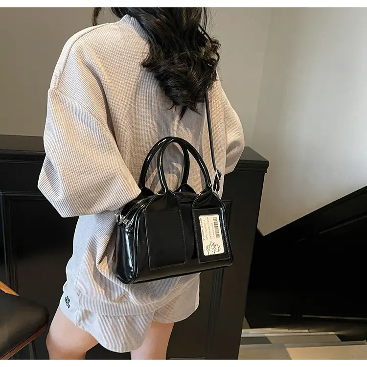 Women's Boston Bag Grey Leather Shoulder Crossbody 2025 — feature 17