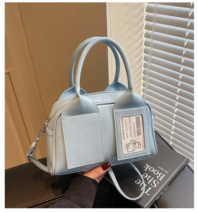 Women's Boston Bag Grey Leather Shoulder Crossbody 2025 — feature 3