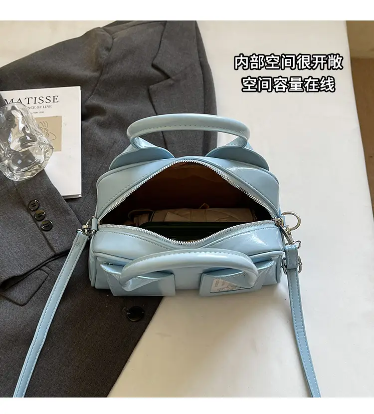 Women's Boston Bag Grey Leather Shoulder Crossbody 2025 — feature 9