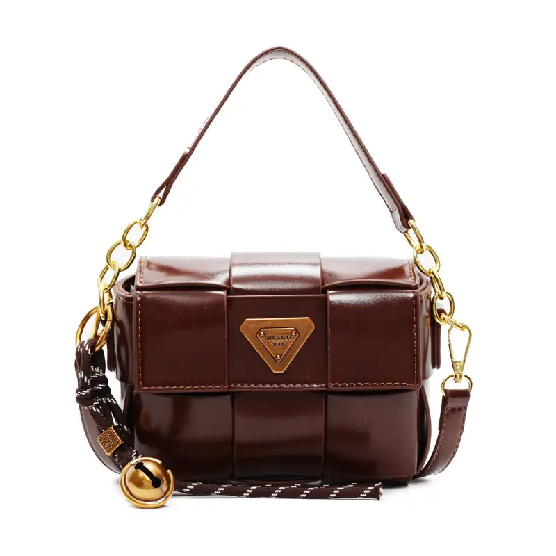 Women's Brown Leather Shoulder Bag with Gold Chain - Image 9