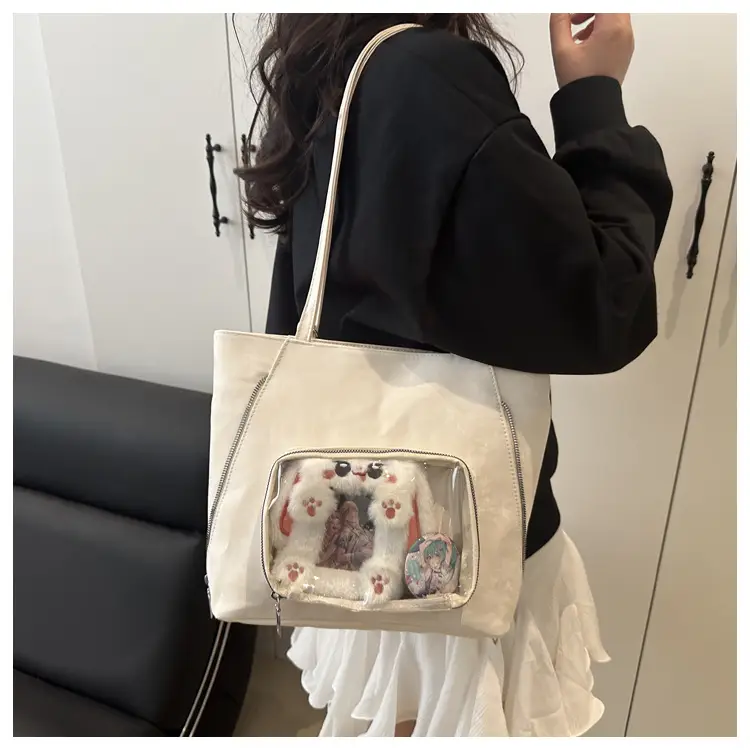 Brown Suede Shoulder Tote Bag with Clear Window for Women — feature 15
