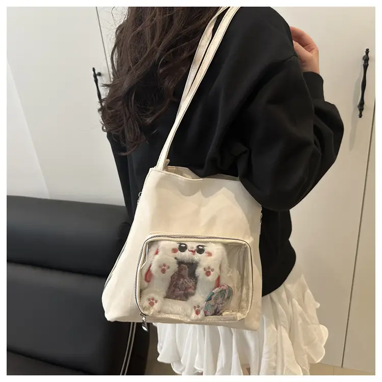 Brown Suede Shoulder Tote Bag with Clear Window for Women — feature 16