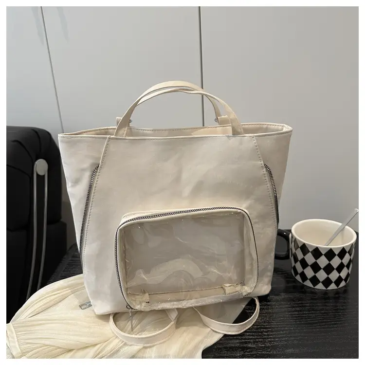 Brown Suede Shoulder Tote Bag with Clear Window for Women — feature 26