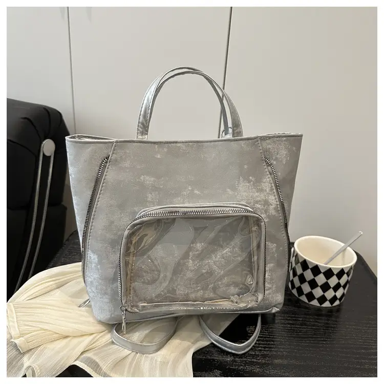 Brown Suede Shoulder Tote Bag with Clear Window for Women — feature 27