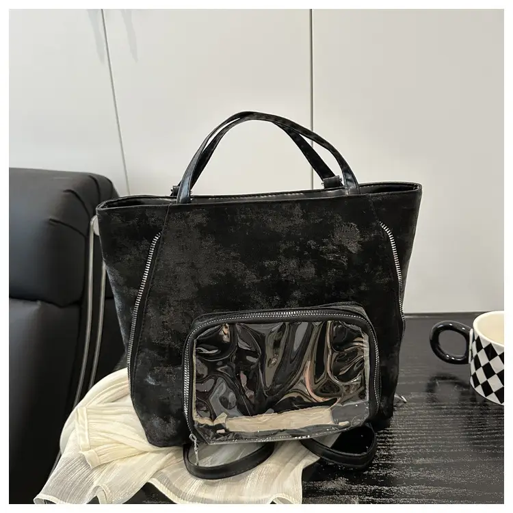 Brown Suede Shoulder Tote Bag with Clear Window for Women — feature 30