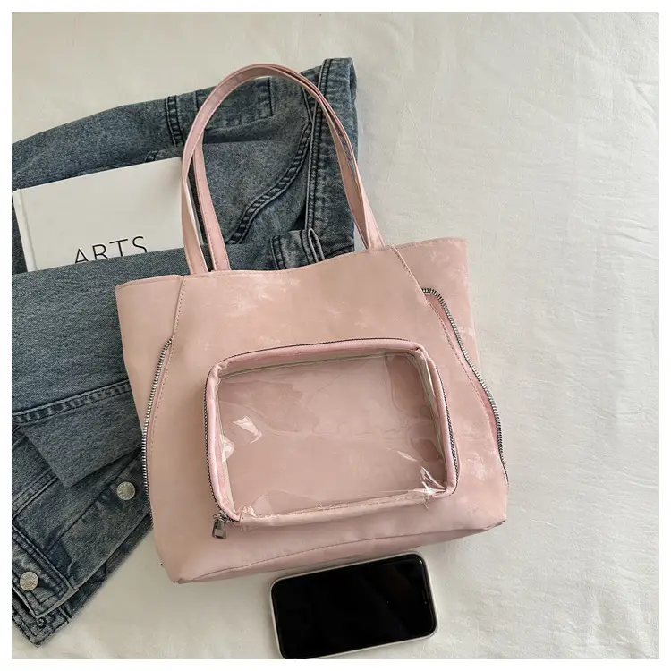 Brown Suede Shoulder Tote Bag with Clear Window for Women — feature 9