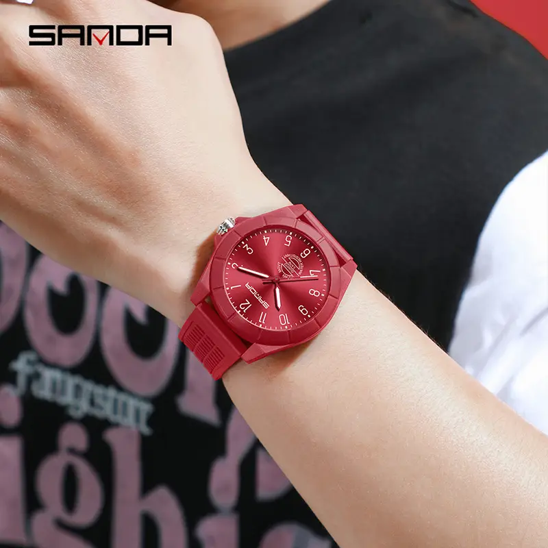 Sanda Black Quartz Watch for Students Sports Waterproof