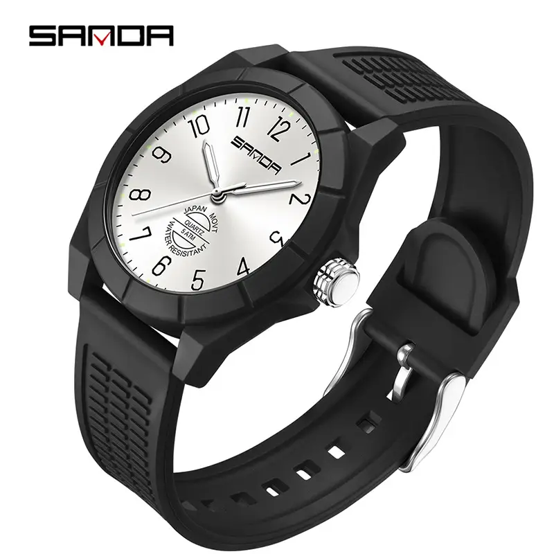 Sanda Black Quartz Watch for Students Sports Waterproof
