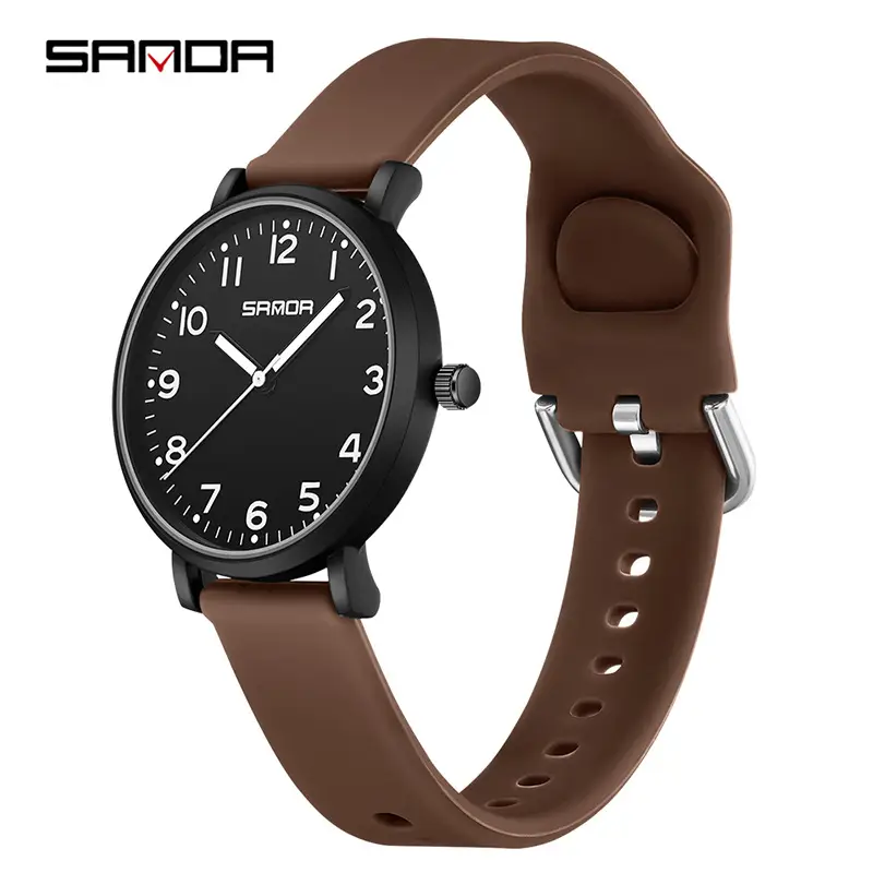 Sanda Black Quartz Watch Large Plate Waterproof - Image 3