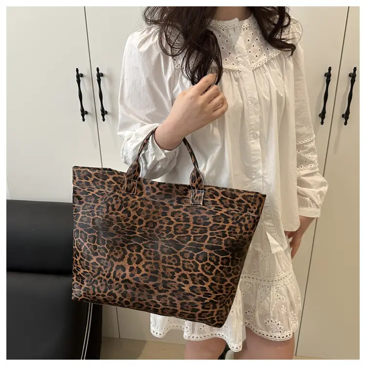 European American Leopard Print Large Tote Bag Women — feature 14