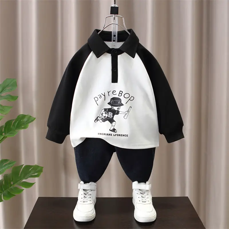 2025 Kids Hoodie Set Black White Polo Spring Autumn - Image 2