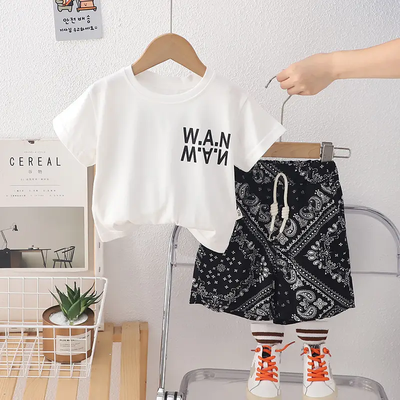Boys Summer T-Shirt Shorts Set White Black New Baby Letter 1-5Y - Image 4