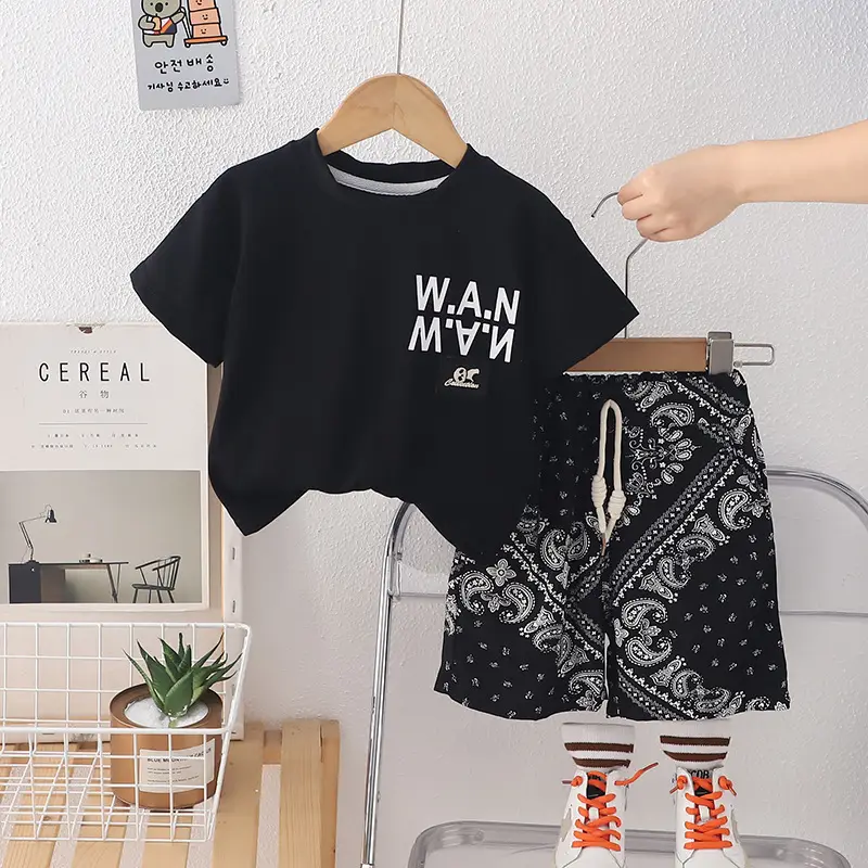 Boys Summer T-Shirt Shorts Set White Black New Baby Letter 1-5Y - Image 5
