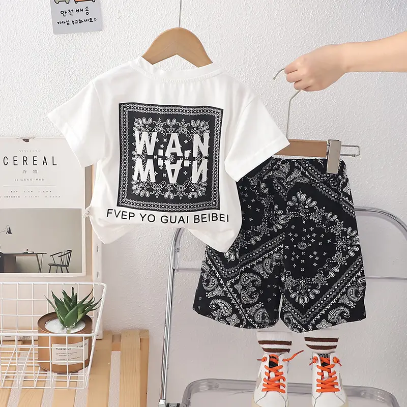Boys Summer T-Shirt Shorts Set White Black New Baby Letter 1-5Y - Image 6