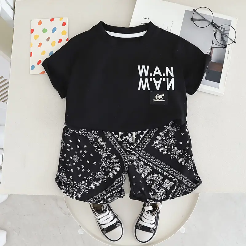 Boys Summer T-Shirt Shorts Set White Black New Baby Letter 1-5Y - Image 2