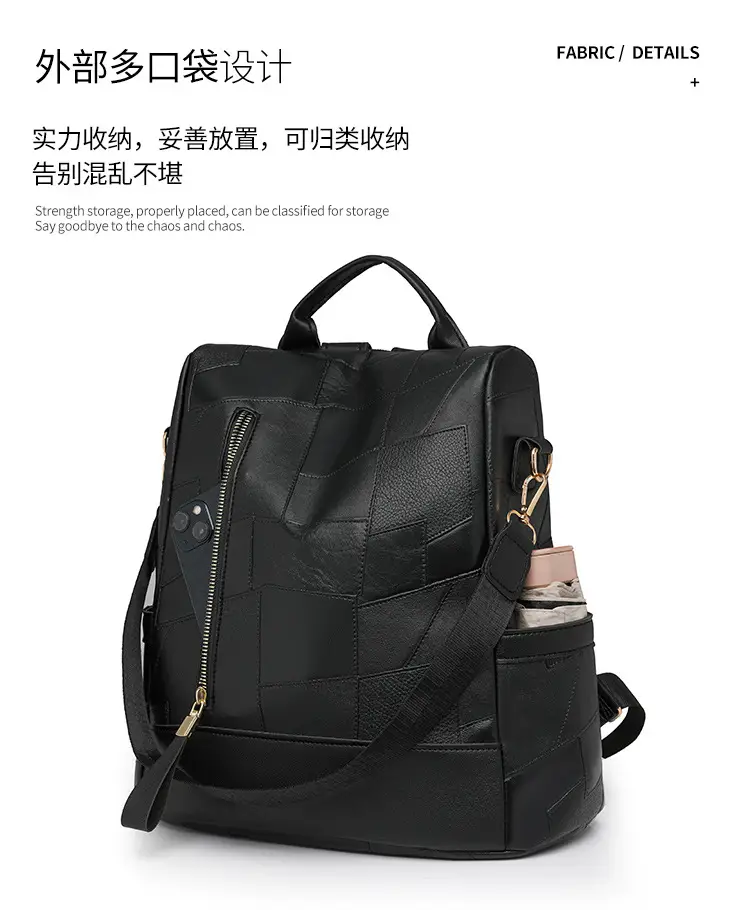 2025 Women's Black Quilted Shoulder Backpack — feature 11