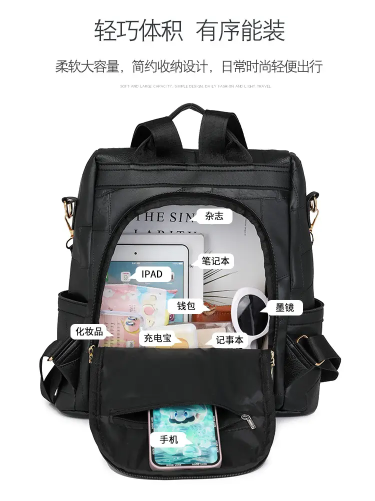 2025 Women's Black Quilted Shoulder Backpack — feature 13