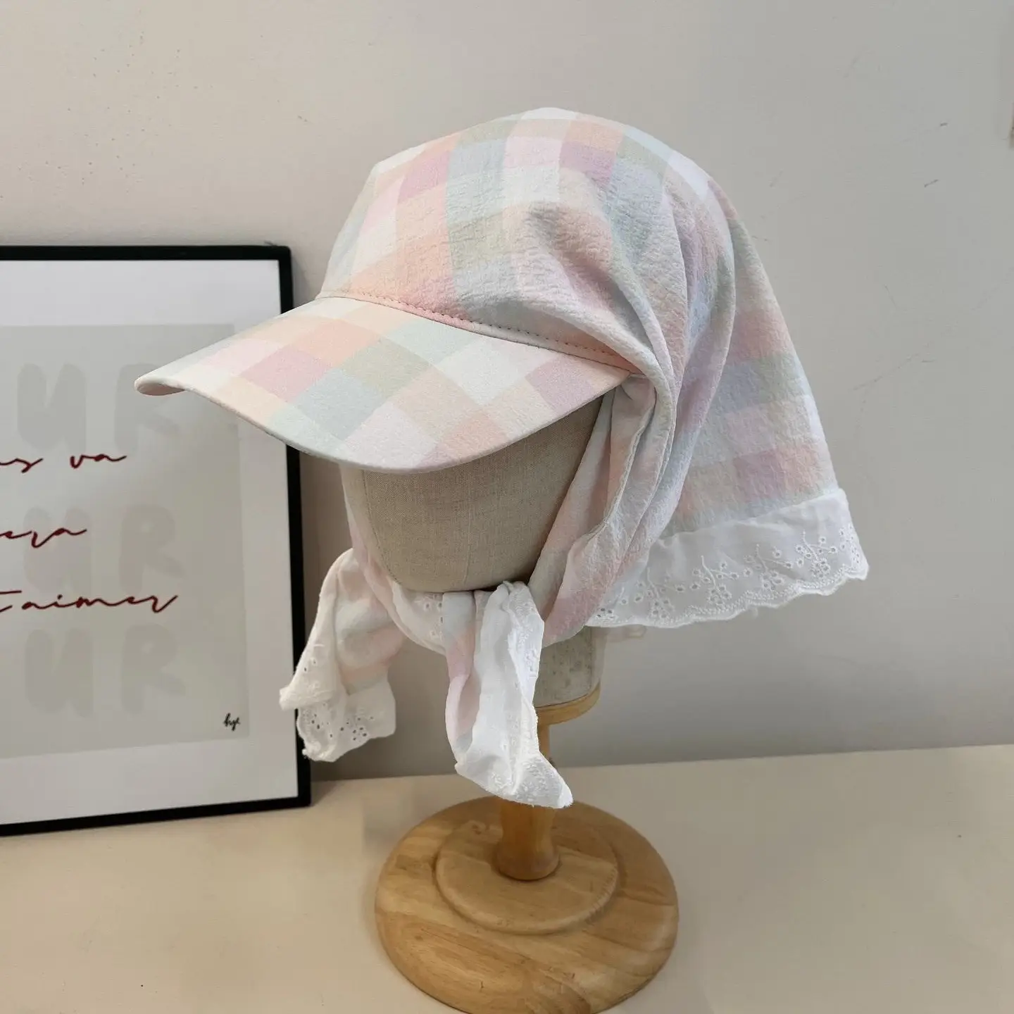 Japanese-style Korean-style Fashion All-match Plaid Fresh Tapes Cap Women's Summer Sunscreen and Sunshade All-match Photograph Cap - Image 17