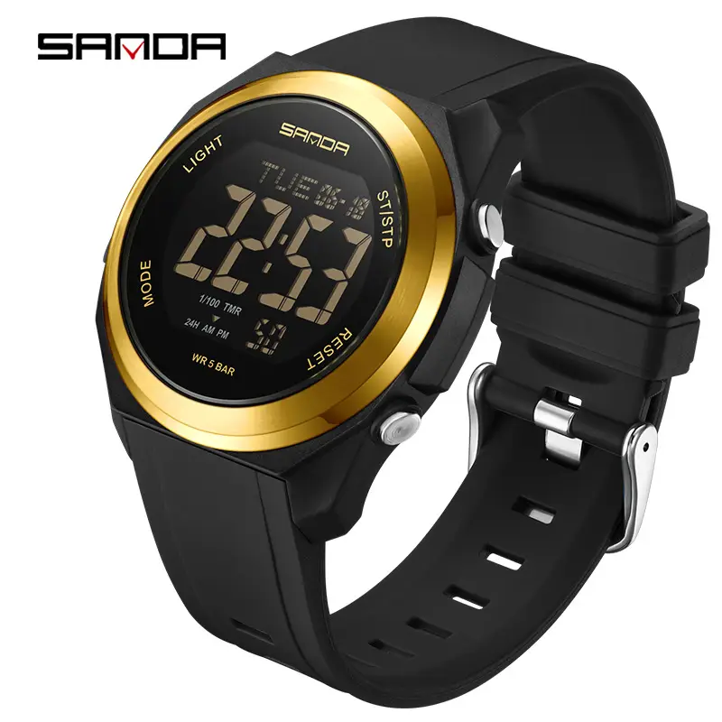Sanda Digital Watch Gold Black Multifunctional Waterproof Sports Wear - Image 7