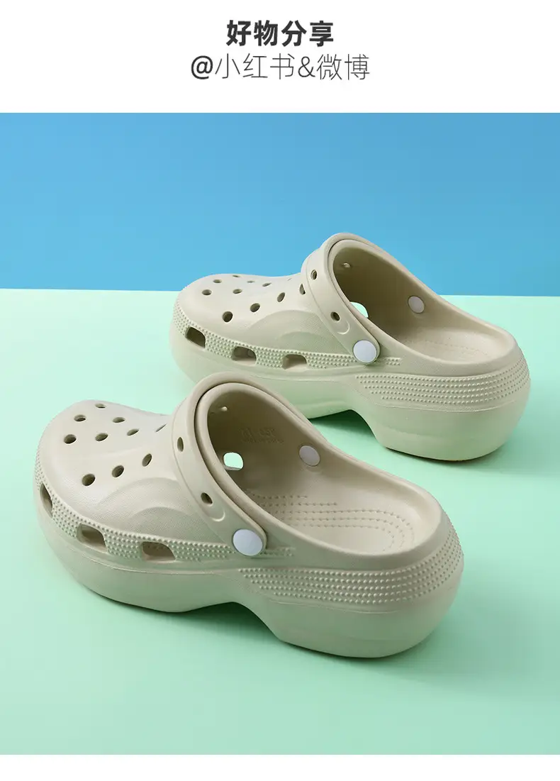 Non-slip Hole Shoes Women's Summer Outer Wear Breathable Baotou Slipper EVA Elevated Wear-resistant Non-smelly Feet Beach Thick Slippers — feature 19