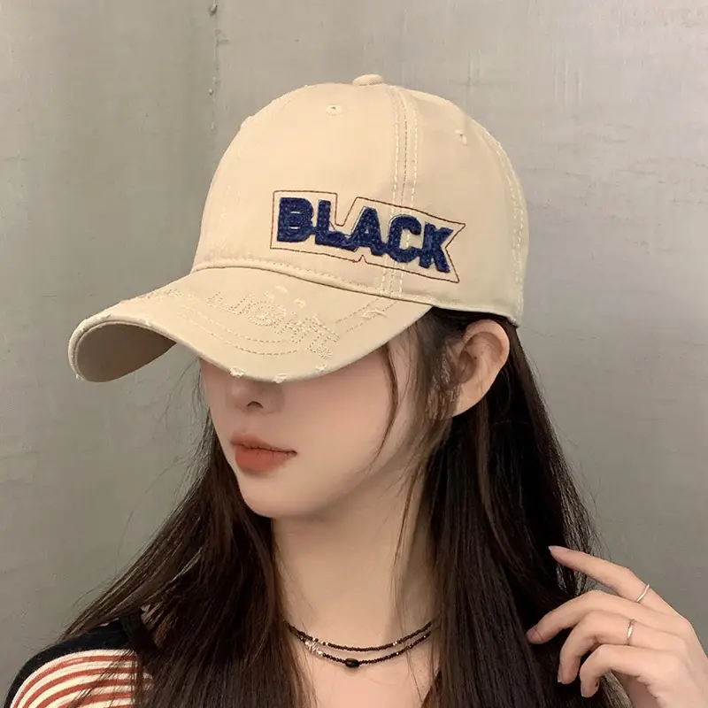 Women Red Distressed Hat with Side Letter "BMAC" - Image 2