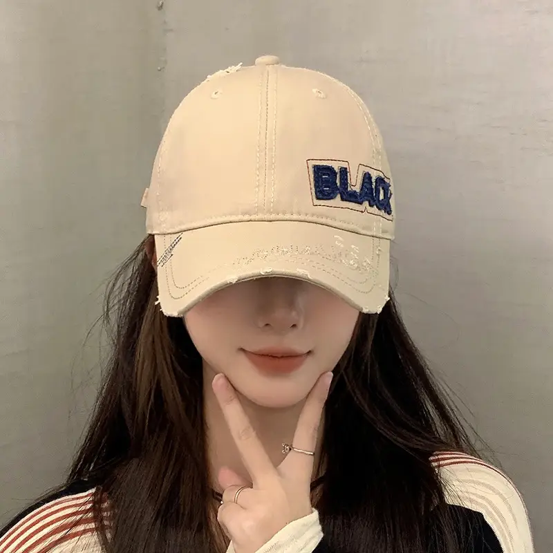 Women Red Distressed Hat with Side Letter "BMAC" - Image 4