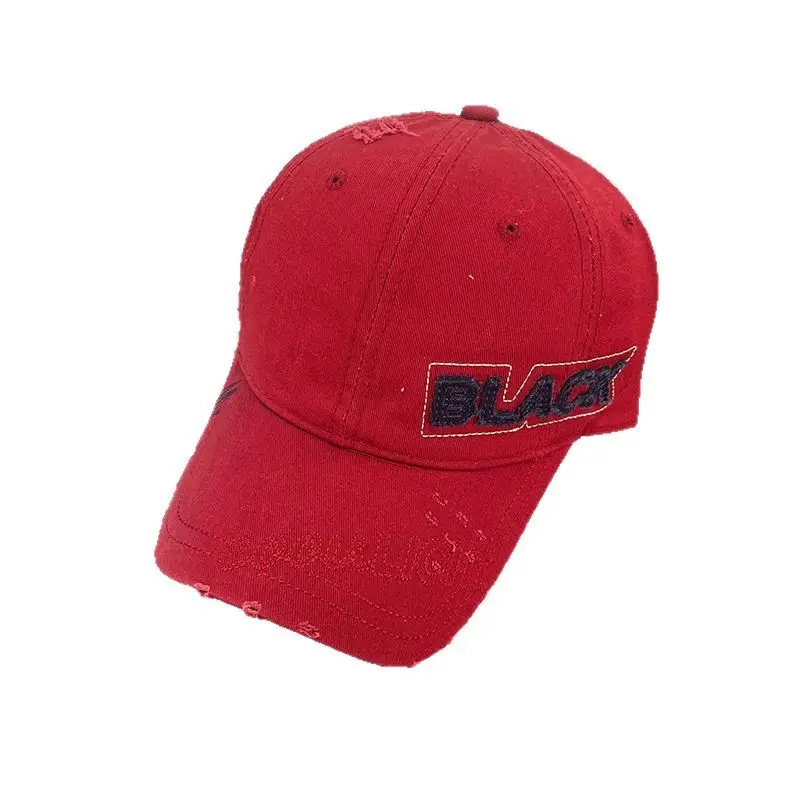 Women Red Distressed Hat with Side Letter "BMAC" - Image 6