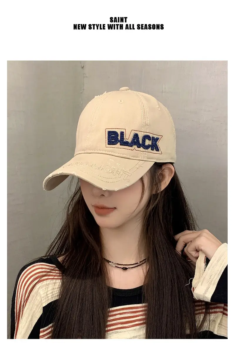Women Red Distressed Hat with Side Letter "BMAC" — feature 2